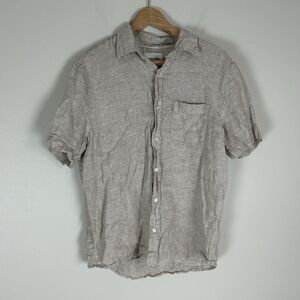 Thom Aaron 100% Linen Shirt Button Down Brown Beach Coastal Flax Quiet Luxury